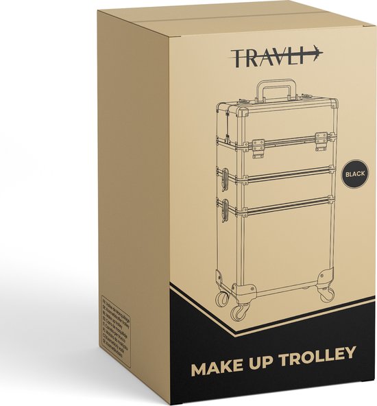 Travli Make Up Trolley - Valise de maquillage - Valise de coiffure - Valise de beauté - Valise de cosmétiques - 106* 40* 31,5 cm - Noir