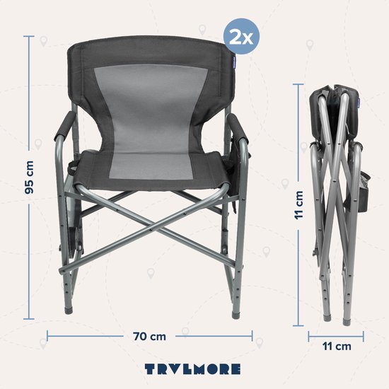 TRVLMORE Chaises de camping - Duo Pack - Pliable - Léger - Capacité de charge 120 kg - Noir