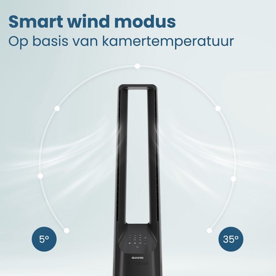 Ventilateur de tour Auronic - Modèle sans pales - Refroidisseur d'air - Ventilateur de sol - Ventilateur silencieux sur pied - 101 CM - 6 vitesses - Ventilateur - Avec minuterie - 39 dB - Gris