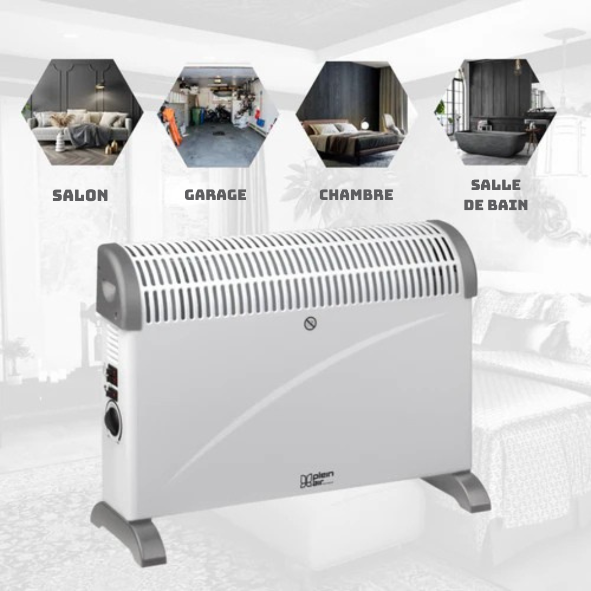 Radiateur Électrique mobile – Plein Air – Chauffage Thermostat Réglable - 750/1500/2000W - Blanc