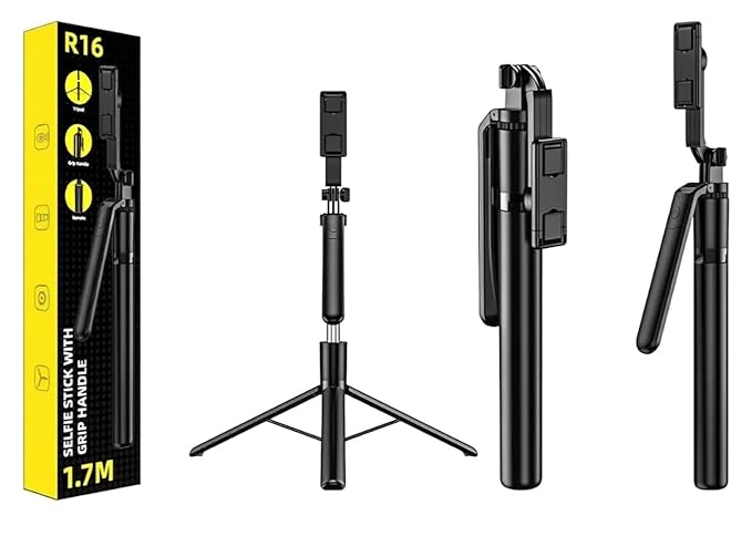 R16 Bâton de selfie extensible avec trépied - 157 cm - Télécommande Bluetooth - Rotation à 360° - Poignée d'équilibre - Pour Smartphone et GoPro
