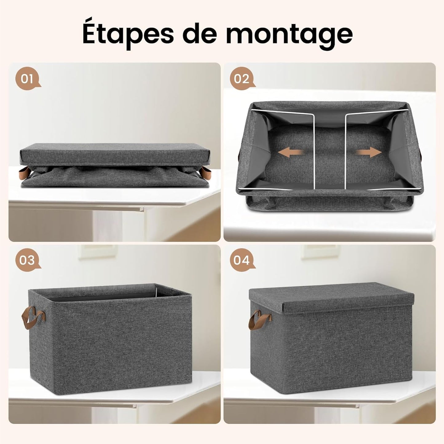 Lot de 5 boîtes de rangement WOLTU - Gris - 43 x 26 x 33 cm