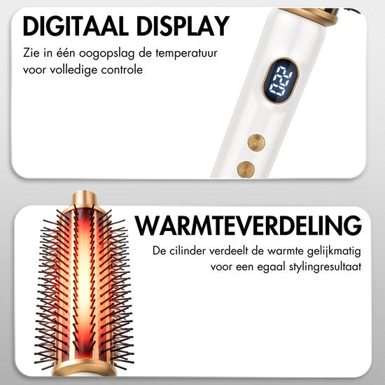 Sansbeauté® Blowout Brosse thermique 3-en-1 38 mm - Brosse chauffante en céramique - Appareil multifonction - Sèche-cheveux - Brosse à boucler - Brosse à cheveux - Brosse lissante - Brosse chauffante - Volume et boucles - Cordon rotatif