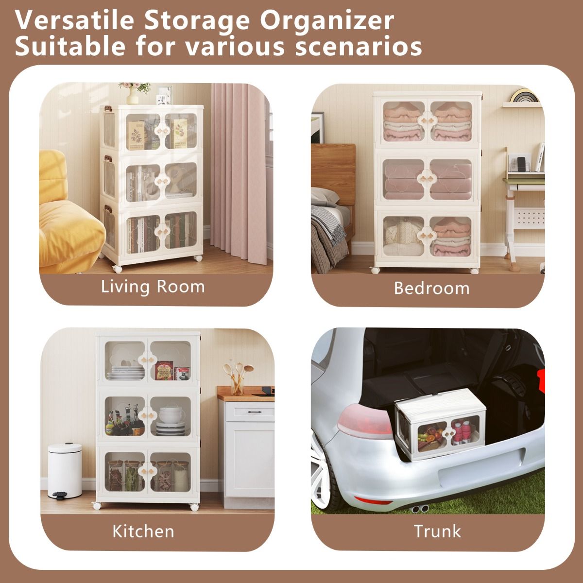 coast Bac de stockage 159L avec couvercle - 59,5 × 35,5 × 99 cm - Blanc - Pliable - Empilable - Avec roues