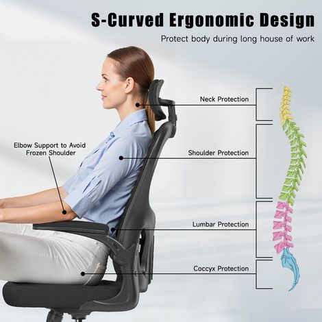 Chaise de bureau ergonomique Lifegoods - Pivotante - Appui-tête - 150 kg - Noir