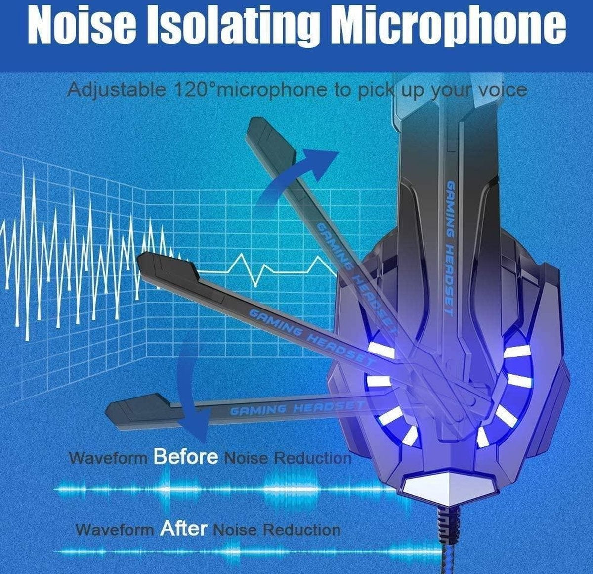 KOTION Casque de jeu EACH G9000 - PS4, ordinateurs portables - Noir/Bleu