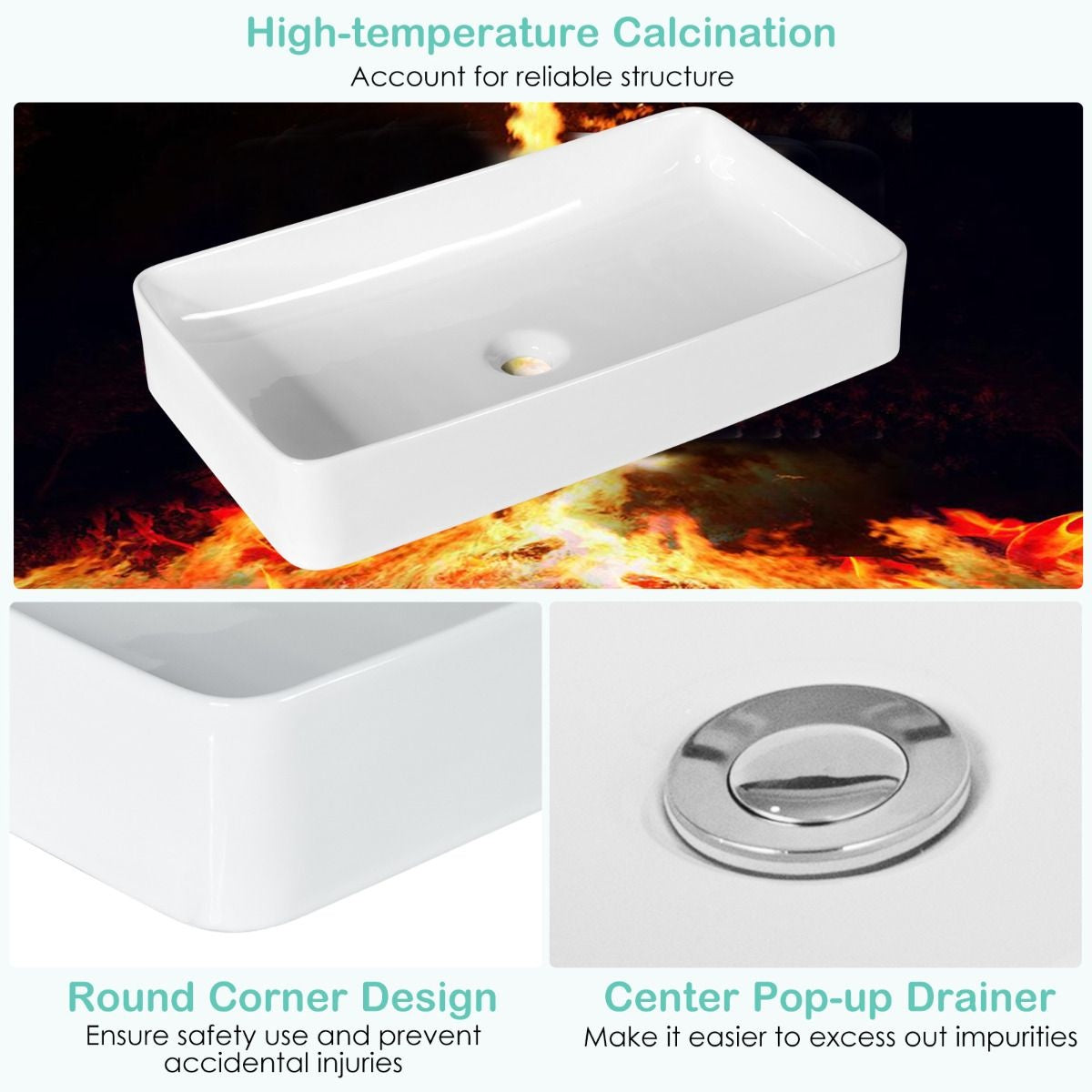Coast Basin Ceramic with Drain - 60 x 35 x 11 cm - White