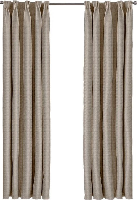 Larson - Rideau occultant tissé de luxe - Crochets - Beige - 150 x 250 cm - occultant & prêt-à-porter