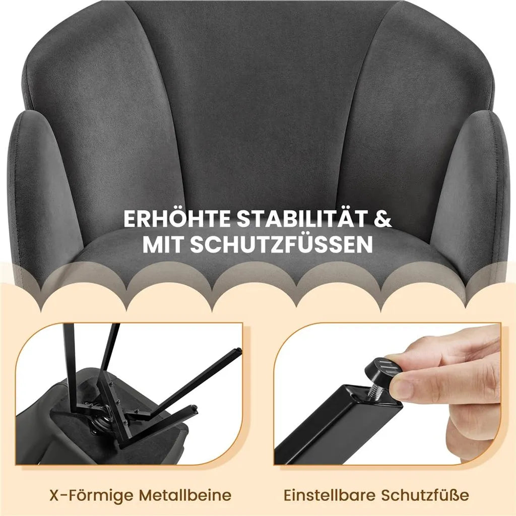Chaise de bureau pivotante Yaheetech en velours avec double coussin, gris foncé