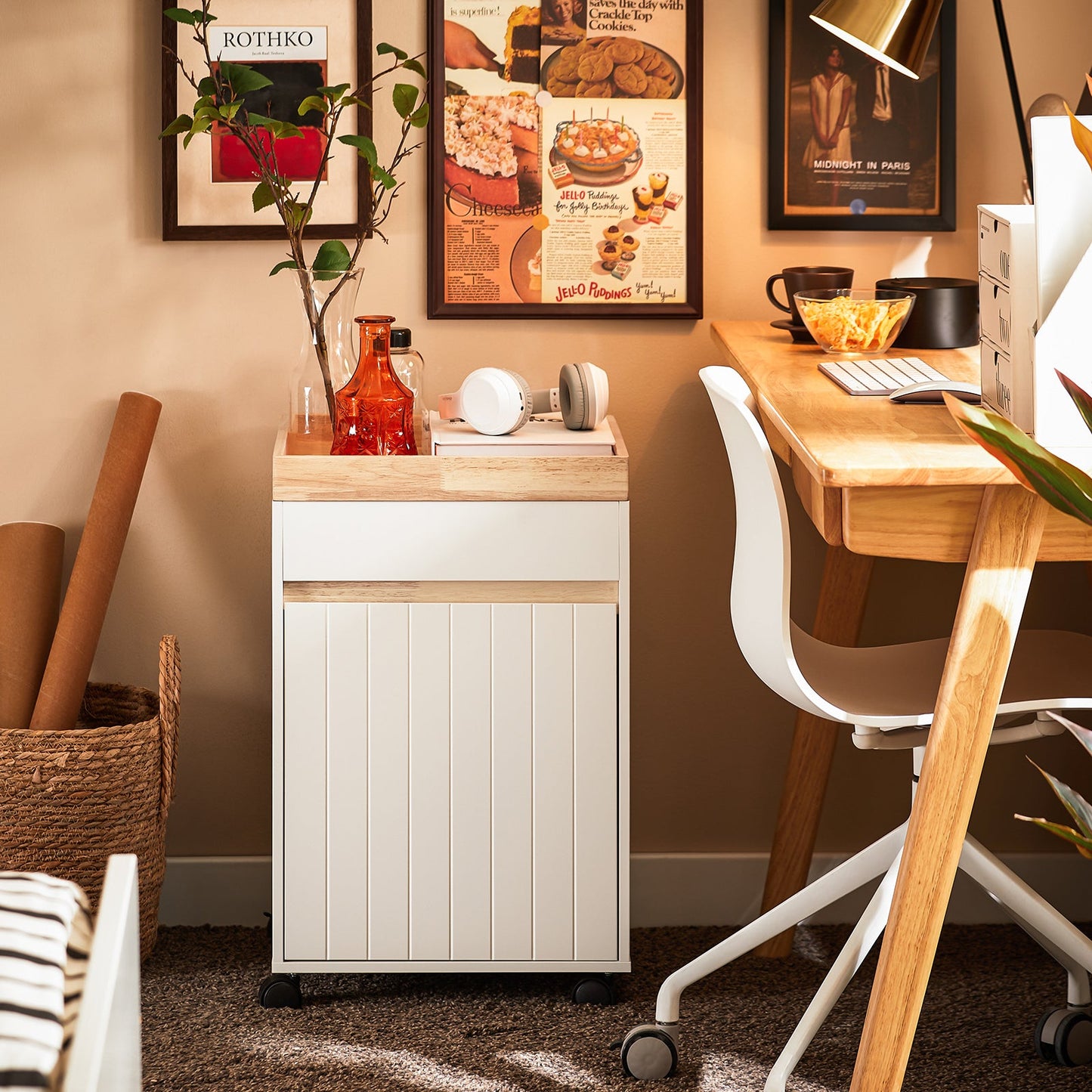 SoBuy ASK03-W Chariot de bureau à roulettes Table d'appoint Table de pression à roulettes, gris, 40 x 63 x 40 cm