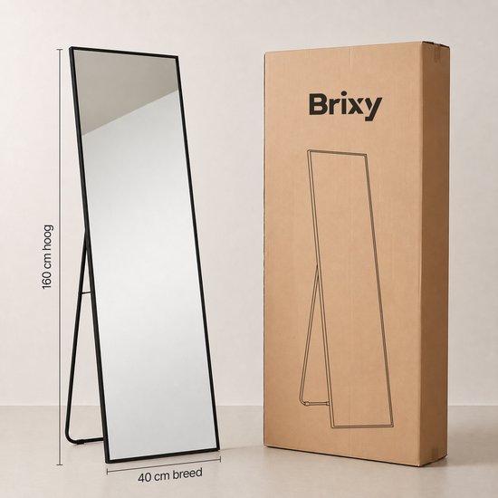 Infinity Goods Miroir en pied - Miroir mural - Miroir rectangulaire sur pied - Bordure métallique luxueuse - 160 x 40 cm - Noir