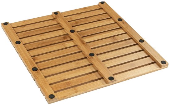 WENKO Tapis de douche 50 x 50 cm en bambou - Bois certifié FSC - Tapis de bain d'intérieur et d'extérieur - Tapis de douche