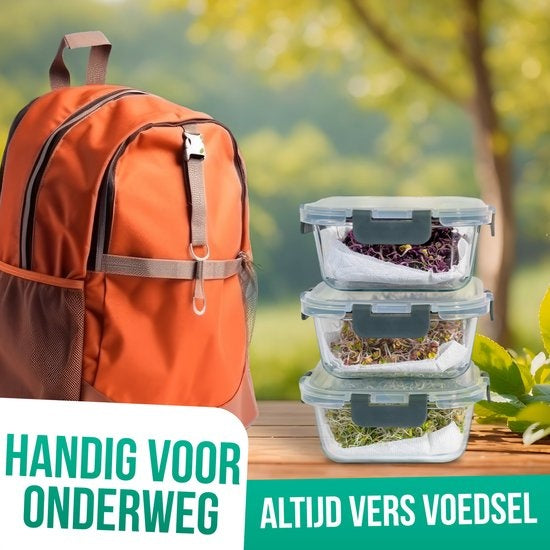 Avalo Plateaux de conservation en verre - Plateaux de préparation de repas - Plateaux de congélation - Avec couvercle - 5 pièces 1060ml