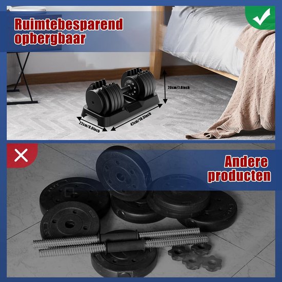 Ensemble d'haltères réglables DH FitLife 25 kg | 2 pièces | Poids variables 10 en 1 | Haltères réglables de 4 à 25 kg | Musculation, ensemble d'haltères courts avec disques peu encombrants pour l'entraînement à domicile, Haltères courts réglables