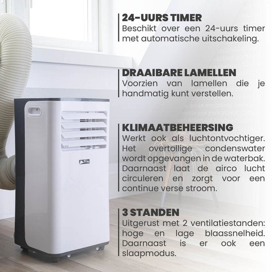 TechnoLife TL-9001 Mobile Air Conditioner - Climatisation - 9000 BTU - Blanc/Noir