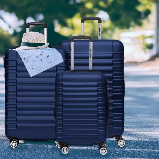 TRVLMORE Set de valises - 3 pièces - 38L (bagage à main) + 70L + 110L - Bleu foncé