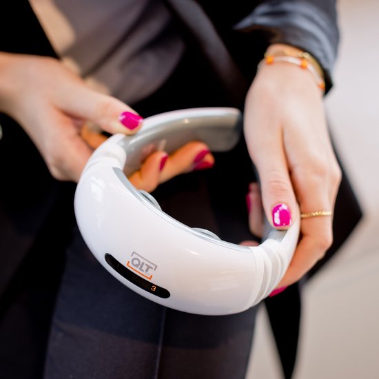 QLT Pulse Neck Massage Device with 16 Stages - 6 Massage Modes and Timer - Electrostimulation - Efficace contre les maux de tête et les vertiges - White