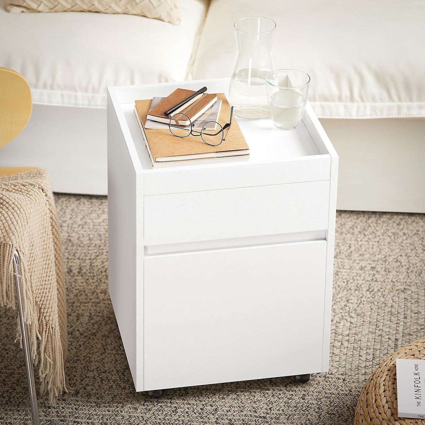 SoBuy Table d'appoint sur roulettes - Max 25KG - Blanc - 40 x 40 x 54 cm