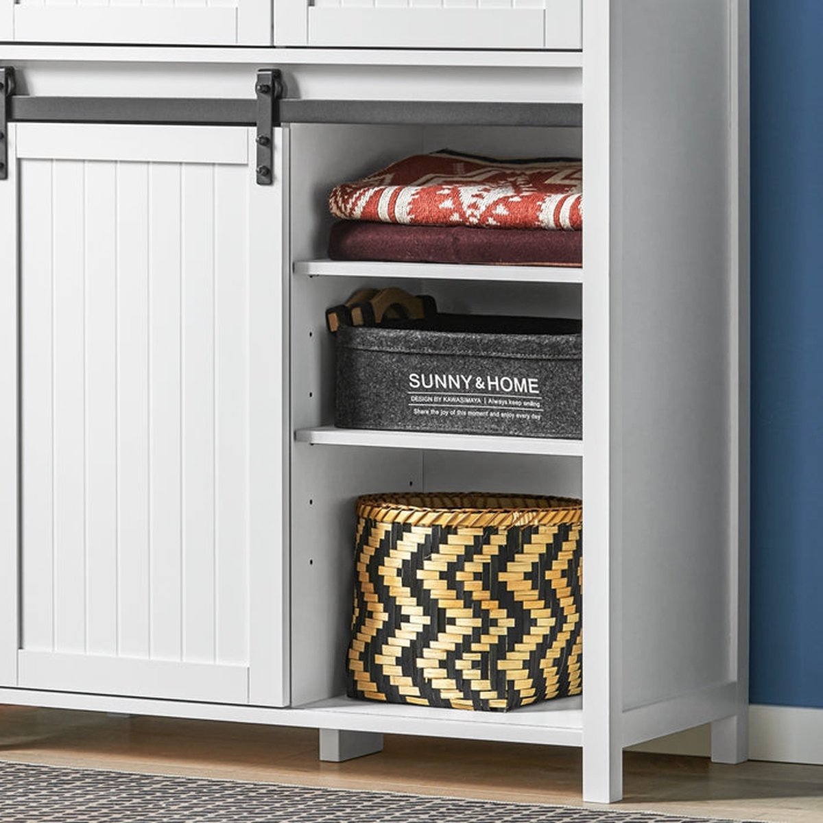 Armoire de cuisine moderne - buffet avec porte coulissante - buffet - étagères réglables - design élégant noir et blanc - montage facile - 80 cm x 35 cm x 93 cm