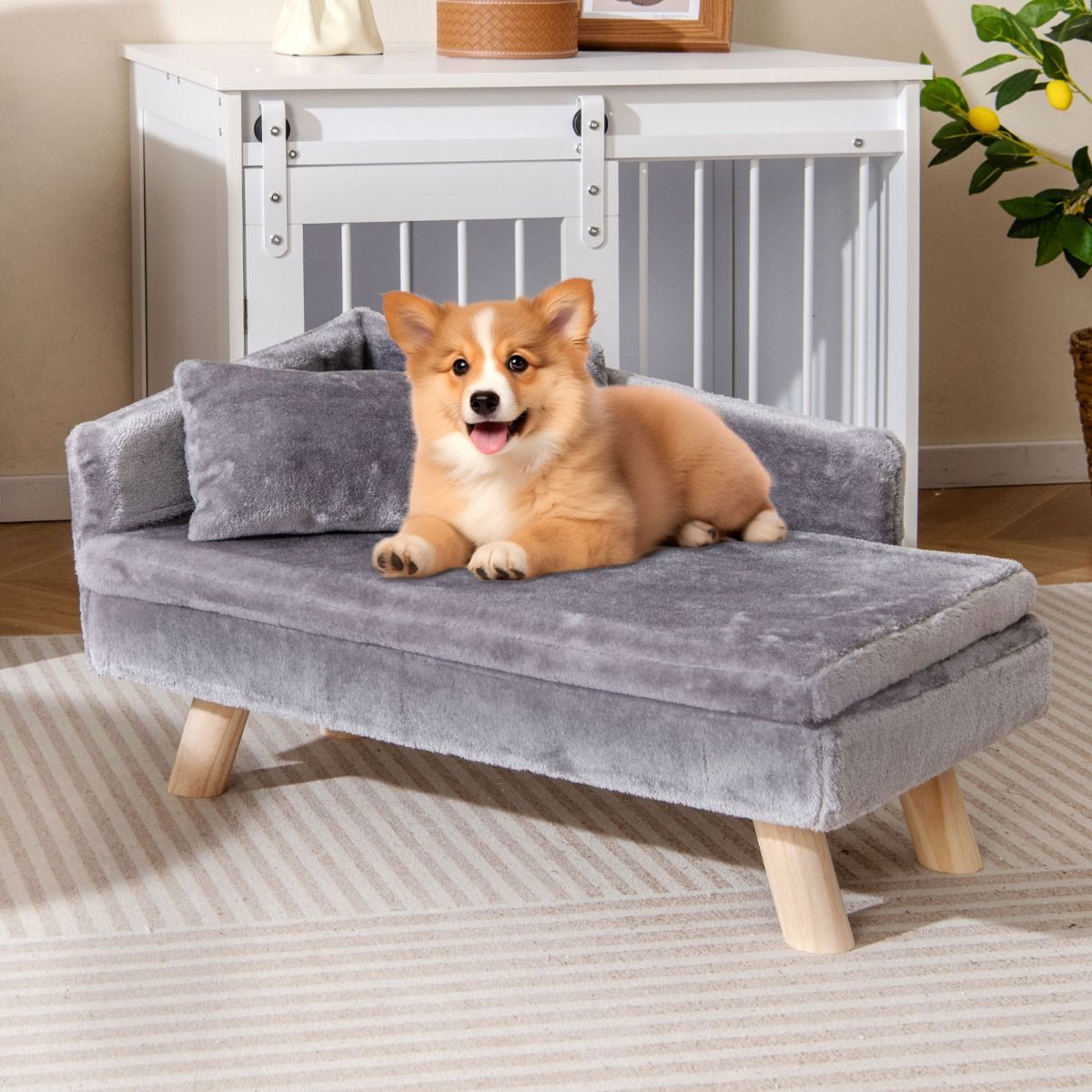 Lit surélevé pour animaux de compagnie Coast - Canapé pour chien avec coussin et oreiller amovibles - Gris - 71 x 43 x 40 cm