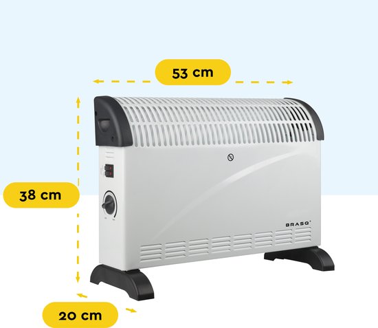 BRASQ Réchaud électrique - Réchaud électrique - Compact et silencieux - Thermostat réglable 750/1250/2000 watts - Chauffage blanc - CH300