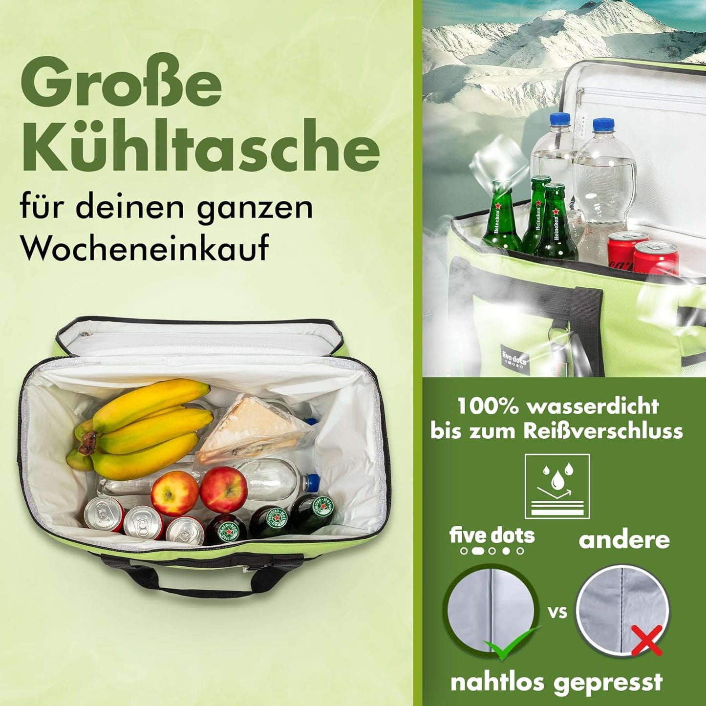 Sac isotherme Five Dots - Capacité 30L - Imperméable - 26 x 41 x 31 cm - Vert