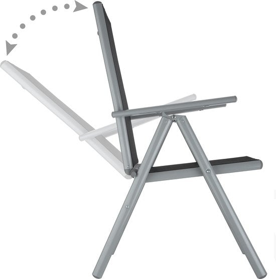 tectake® seat set aluminium folding chairs, lounge set with 6x chairs and 1x glass table dining table, garden furniture set weatherproof for balcony, garden chairs, patio furniture, lounger - silver