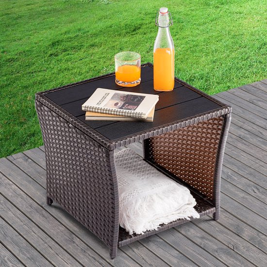 Table d'appoint Casaria Polyrattan - Plateau en WPC 45x45x40cm - Marron