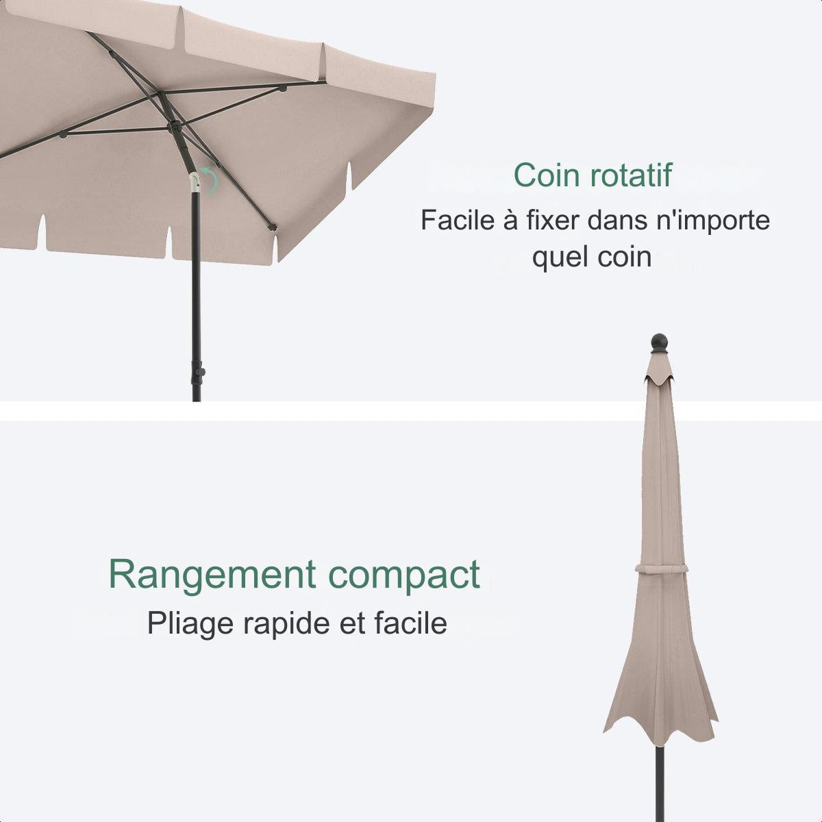 Parasol - LifeGoods - Jardin & Balcon - 200 x 125 cm - Inclinable à 30° - Imperméable - Avec Housse - Taupe