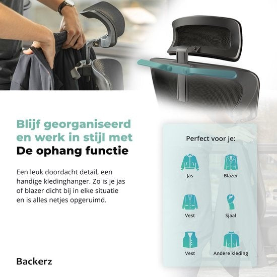 Backerz® Ergonomic Office Chair for Adults Fully Adjustable - NEN-EN1335 certified up to 150kg - Office Chair - Game Chair - Motion Mesh, Black