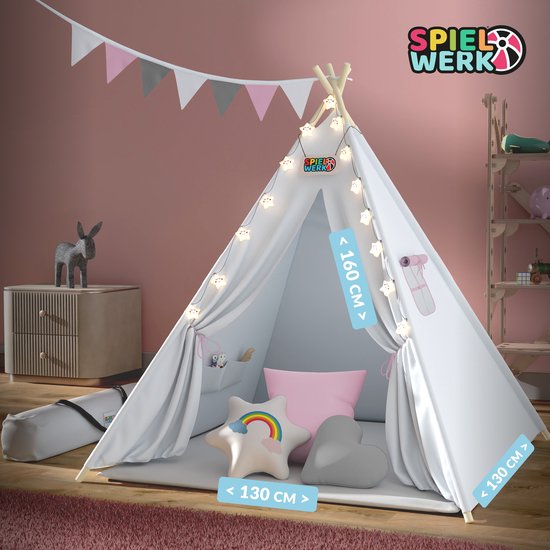 Spielwerk Play tent - LED 3 Coussins Turnbuckle 130x130x160cm - Rose