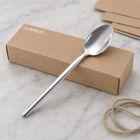 Deleca, lot de 12 cuillères à thé « Amor » - Cuillères à dessert / Cuillères à café - 14,2 cm - Acier inoxydable / Argent