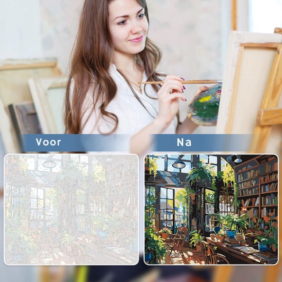 Rubye® Painting By Number Adults - Bibliothèque - Pinceaux inclus - Toile Peinture sur toile - Colour by Number - 50x40cm