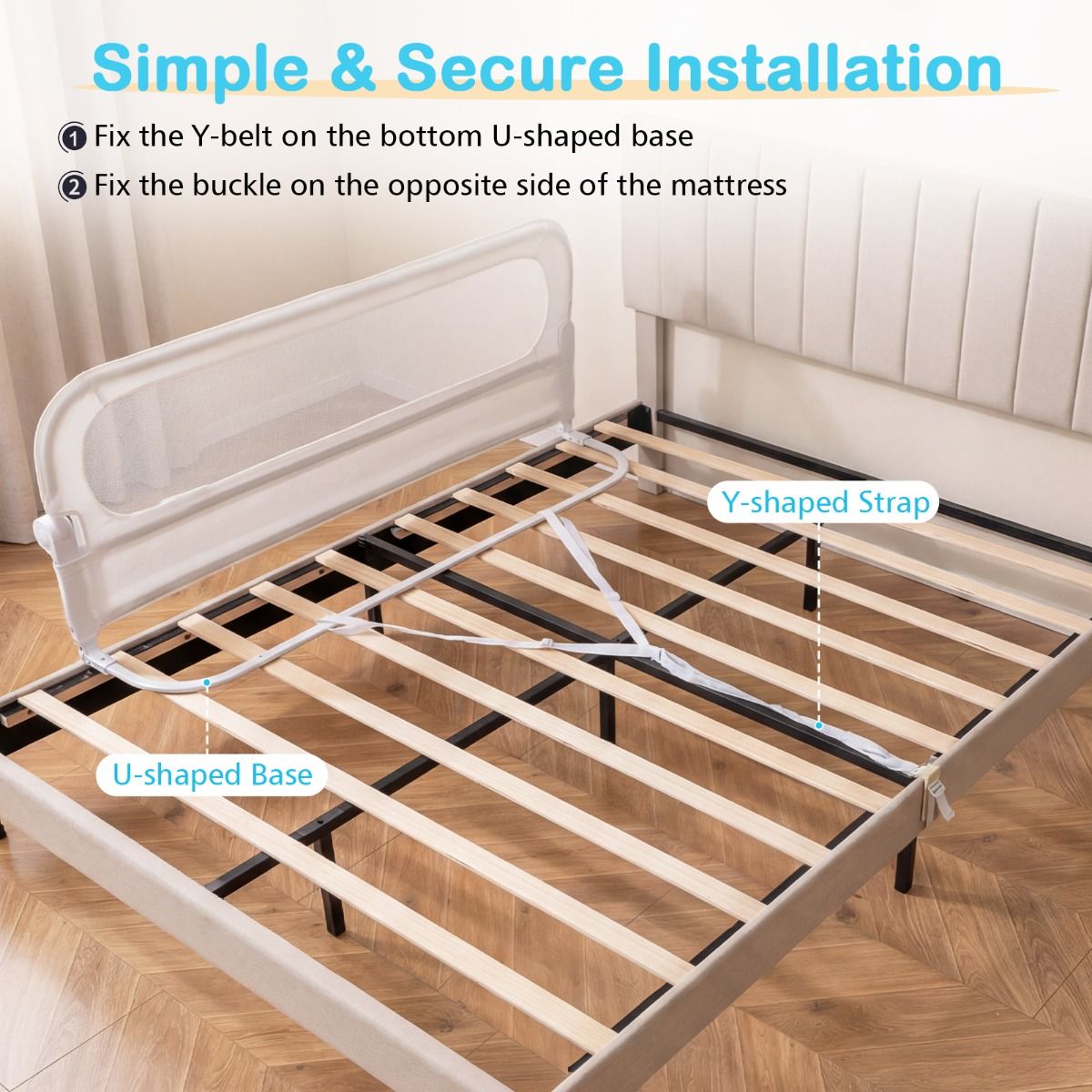 Barrière de lit pliable Coast pour tout-petits - Réglable et pliable - Taille L - Blanc