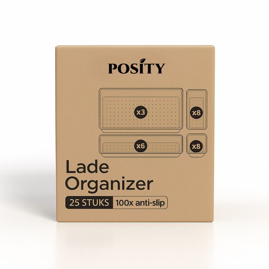 Posity Organisateur de tiroirs - 25 pièces - Plateaux d'organisation - Plateaux de tiroirs - Plateaux de stockage - Organisateur de maquillage - Pour la cuisine, la salle de bain et le bureau - Plastique - Noir transparent