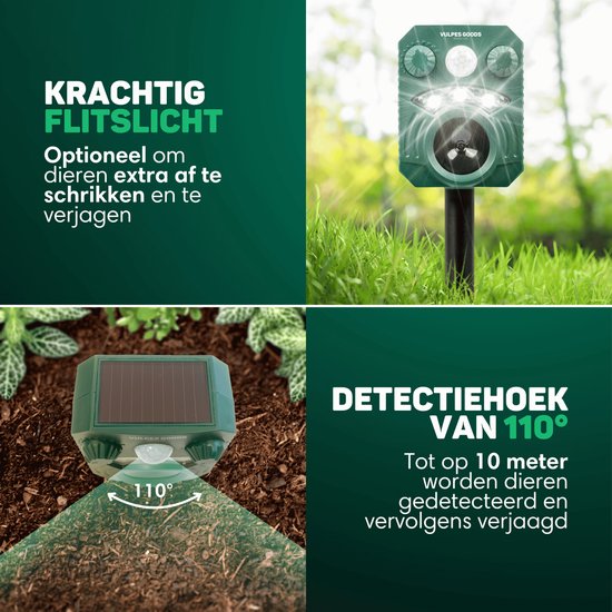 Vulpes Goods® Repellent - Répulsif ultrasonique à énergie solaire pour chats - Effrayant pour chats - Répulsif pour martres - Répulsif pour animaux - Imperméable - Répulsif pour animaux nuisibles