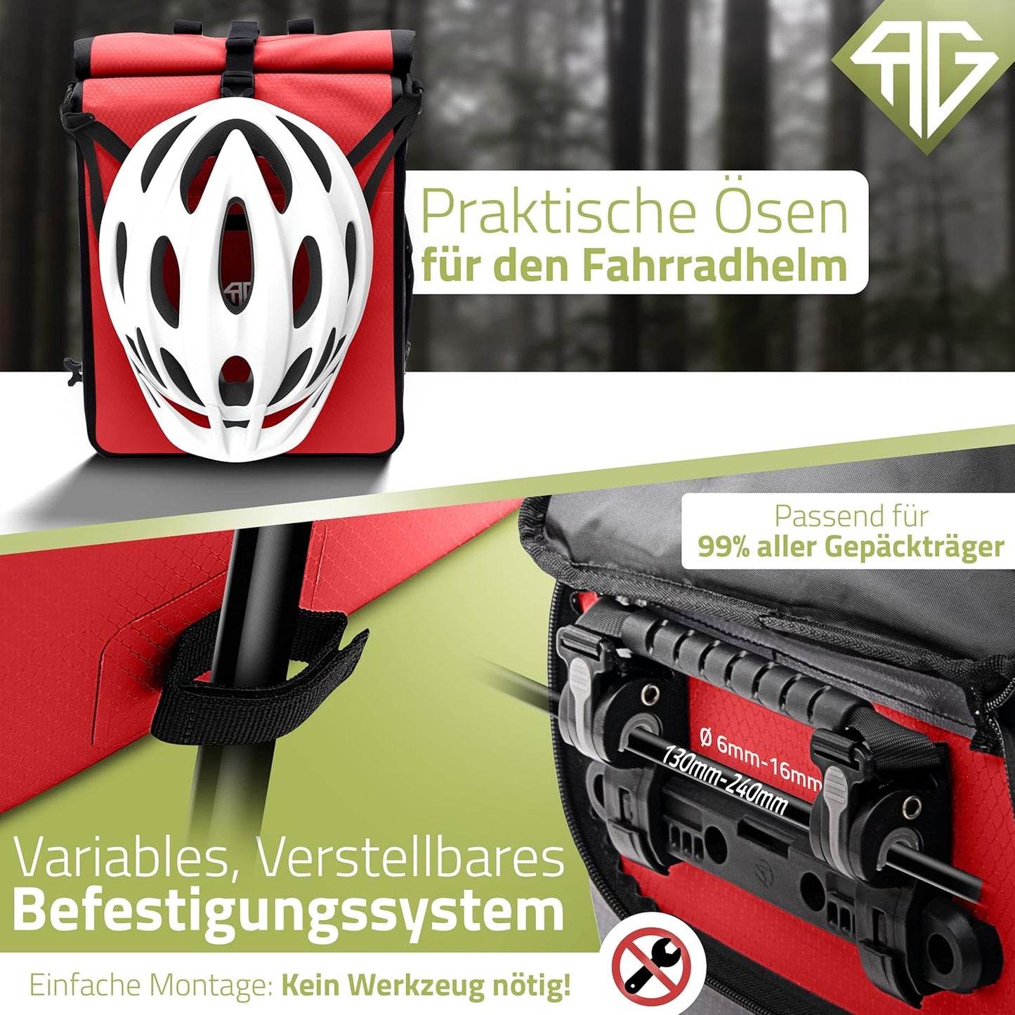 RADGEIST 3in1 sacoche de transport - sac à dos pour vélo - sacoche de transport - sac à bandoulière - avec compartiment pour ordinateur portable - étanche - 25L - rouge
