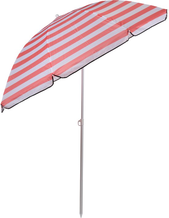 Camp Active Parasol - Parasol à bâton - Parasol de plage à bâton ⌀170 x 200 cm - Parasol de balcon - Protection solaire - Rayé rose/blanc