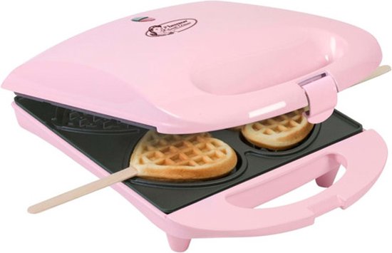Gaufrier Bestron - DSW271P - 1 400 W - 4 mini-gaufres en forme de cœur - 20 bâtonnets en bois inclus - Rose