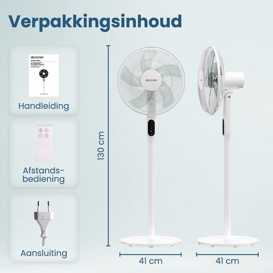 Auronic Ventilateur sur trépied - Ventilateur sur pied - Refroidisseur d'air - Ventilateur de sol et de table - 3 en 1 - 12 vitesses - Ventilateur silencieux - Ventilateur - Avec télécommande - Blanc