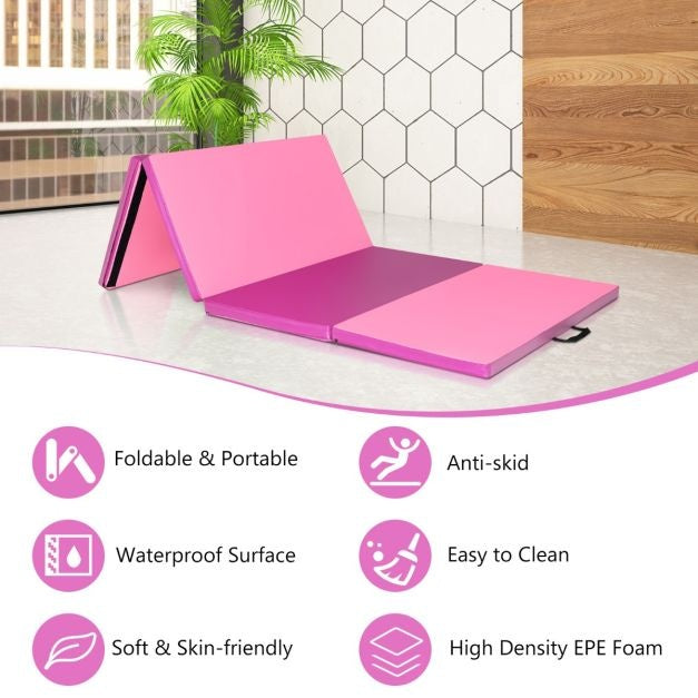 240 x 120 x 5cm Matelas de gymnastique Matelas d'exercice pliable avec poignée Housse amovible en cuir PU Matelas de tumbling léger