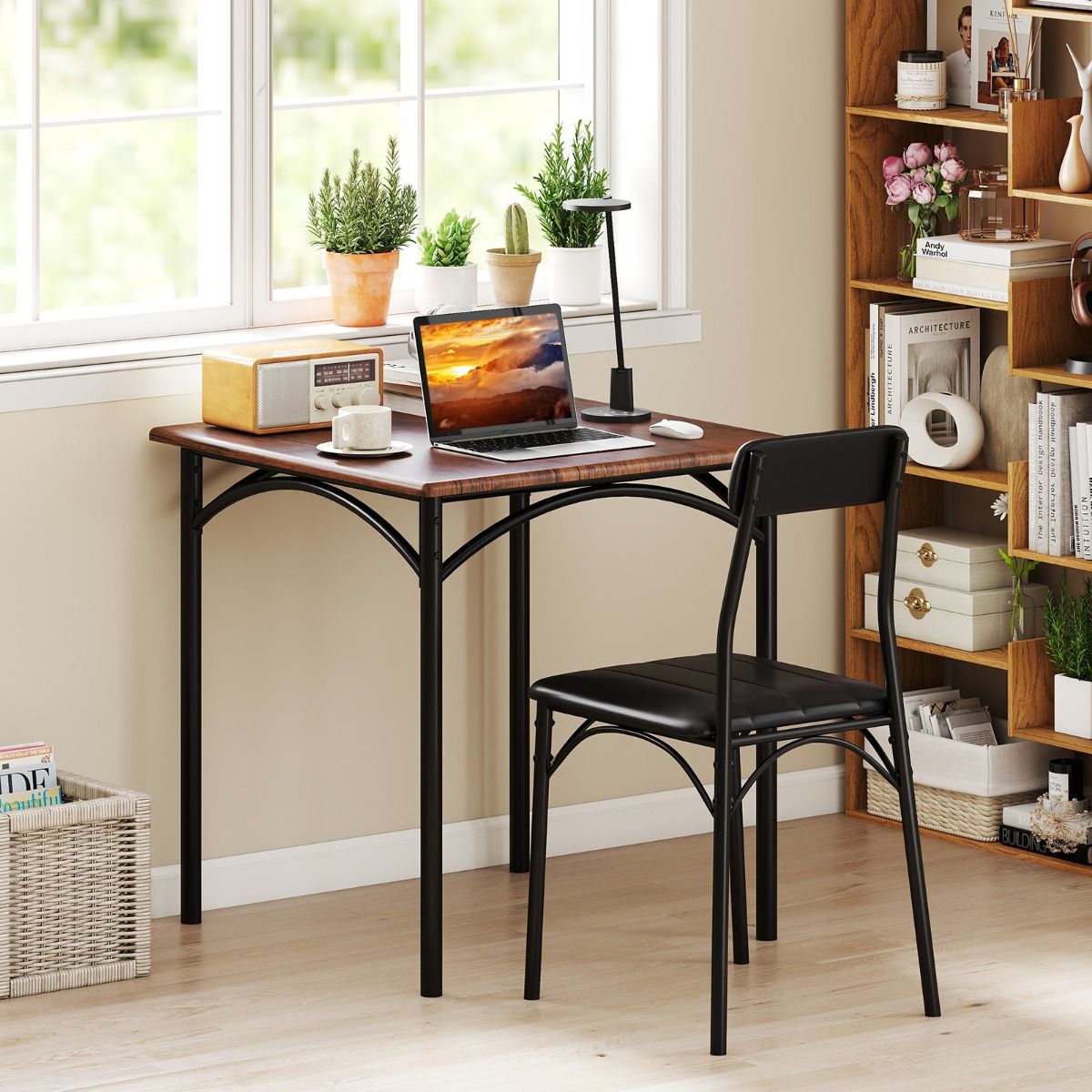 Ensemble de salle à manger Coast - table carrée avec 2 chaises - revêtement en simili cuir - noir et marron rustique