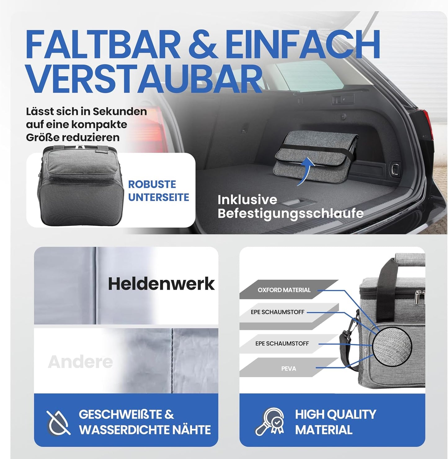 HELDENWERK Cool Bag Small & Foldable 10 L - Sac à lunch isotherme pour aliments et boissons - Imperméable et étanche - Sac de pique-nique, glacière, sac pour brunch et petit-déjeuner