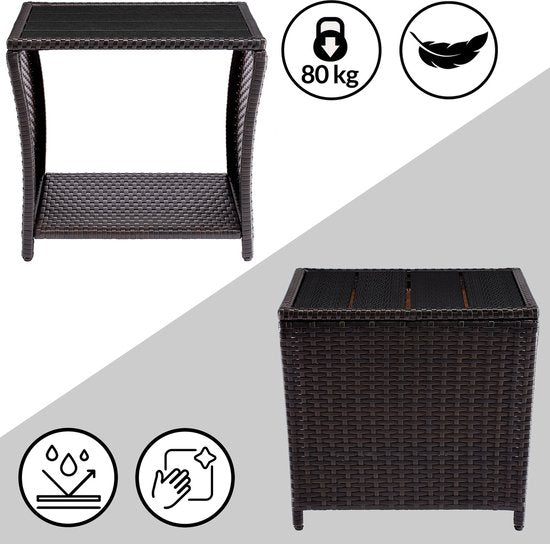 Table d'appoint Casaria Polyrattan - Plateau en WPC 45x45x40cm - Marron