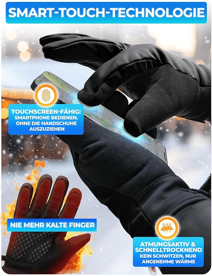 MIVELO Gants d'hiver - coupe-vent - imperméable - écran tactile - isolation 3M - antidérapant - noir