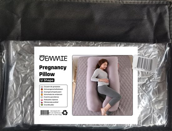 Oemmie Oreiller de grossesse - Oreiller d'allaitement - Oreiller de sommeil en soie - Oreiller de corps - Forme en U - 140x80 cm - Gris