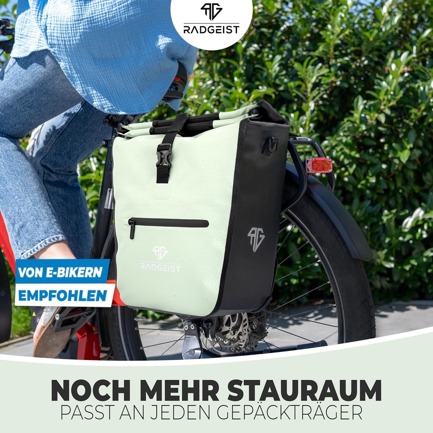 RADGEIST sac à vélo pour porteur I sac à vélo shopper avec sac isotherme amovible I sac à provisions & sac à provisions 22-28 litres - vert