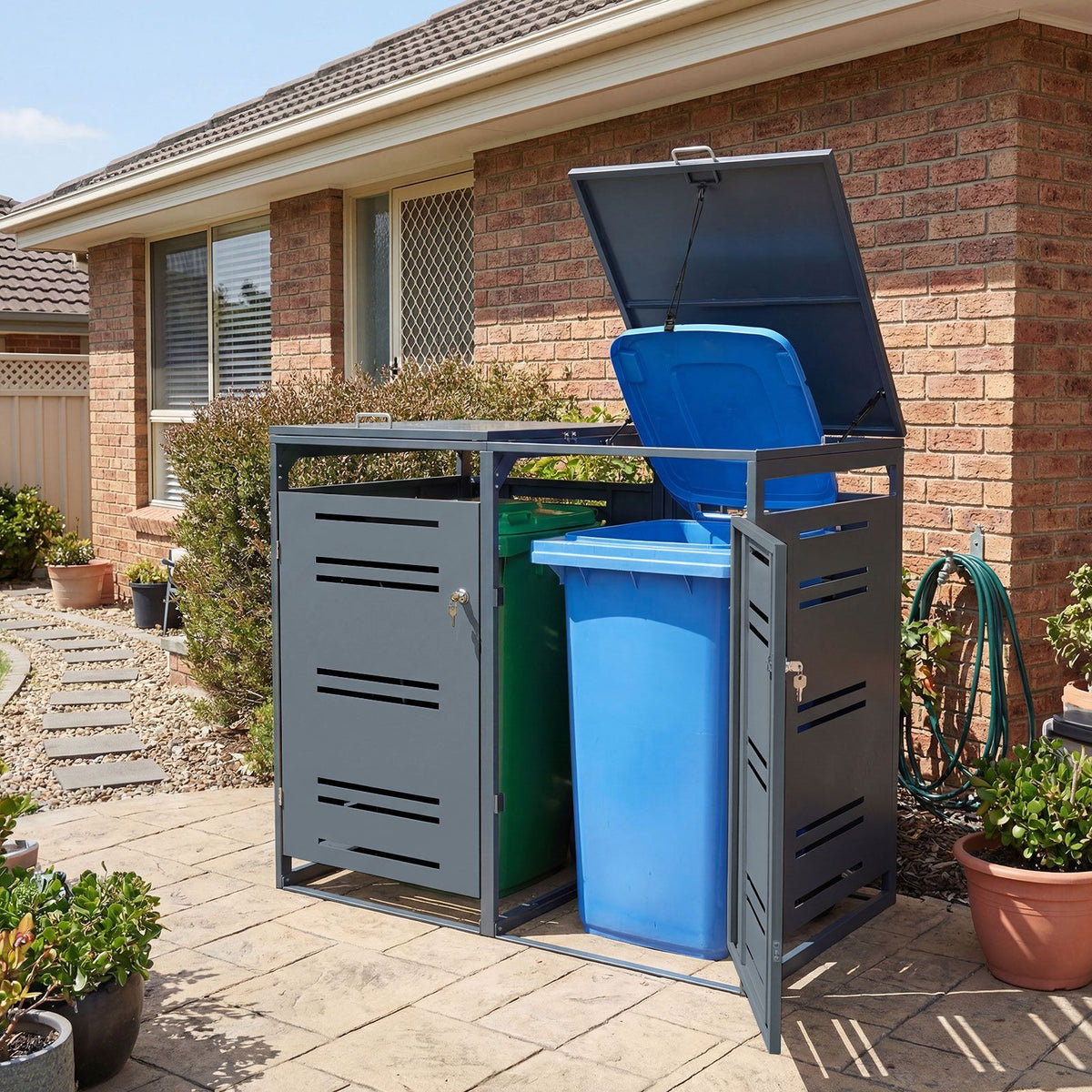 Abri pour conteneurs à déchets Coast pour 4 conteneurs – 2 lots de 2 – Métal galvanisé – Gris