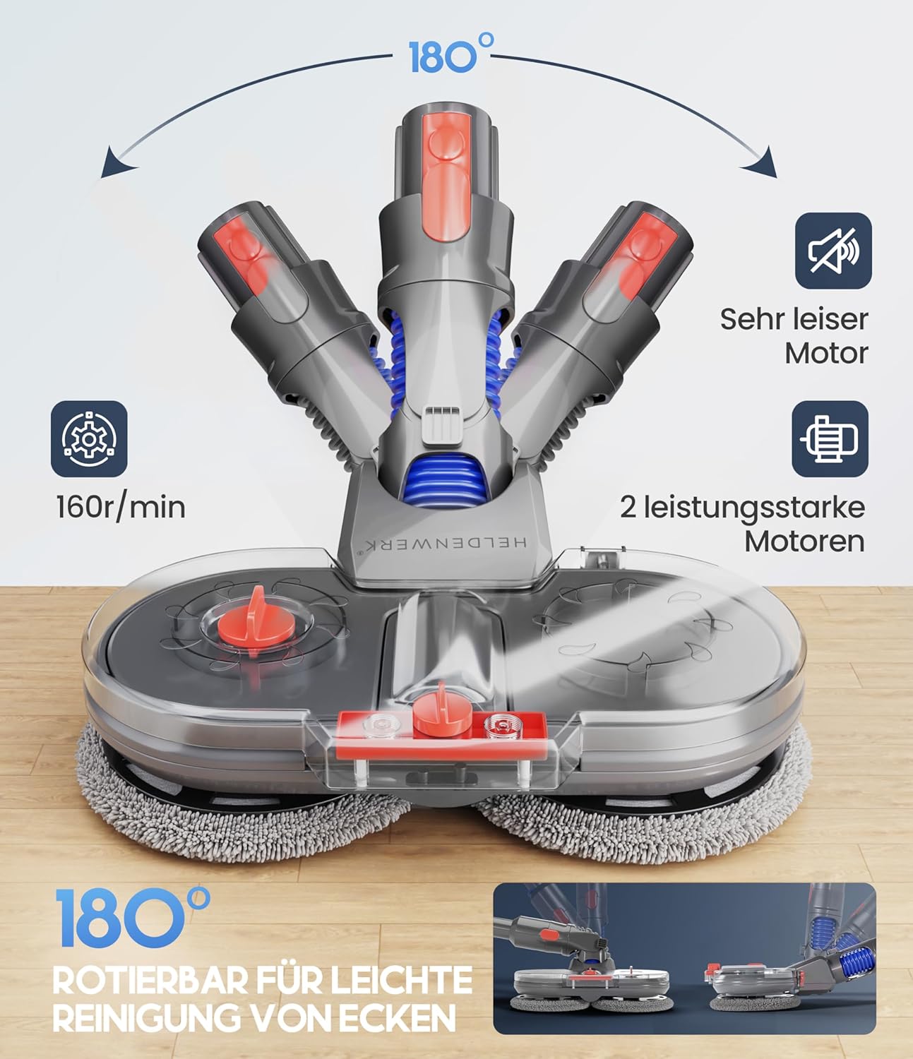 HELDENWERK Accessoire serpillière pour aspirateur Dyson V6, accessoires Dyson, accessoire serpillière, balai électrique avec réservoir d'eau, réservoir de recharge et 8 serpillières lavables.
