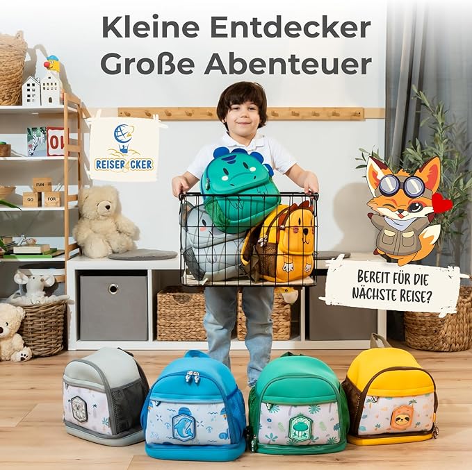 REISERACKER Sac à dos pour enfants Adventure - 27 x 24,5 x 15 cm - Sac à dos étanche avec réflexions et gilet de sécurité